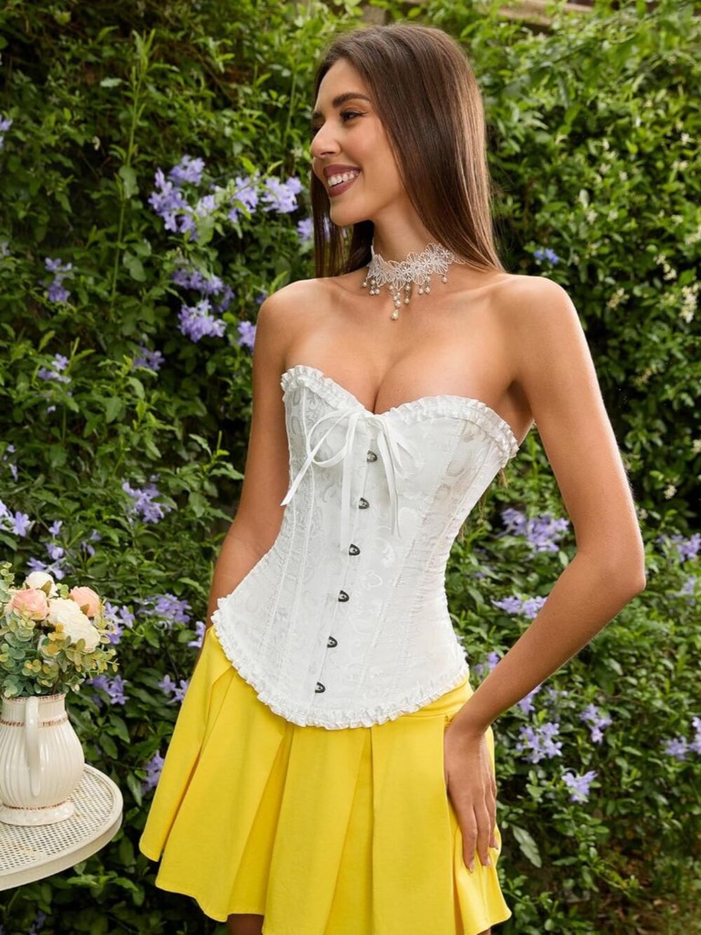 Corset Tops for Women, Bustier Shapewear Lingerie, Lace Waist Push Up Bodysuit - Picture 3 of 8
